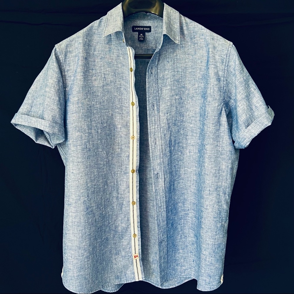 LAND’S END Chambray Blue 100% Linen Mens Shirt
M